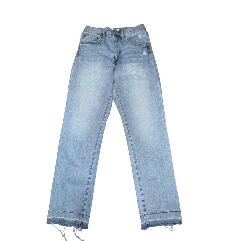 Hudson Kass Straight Leg Jeans Women's 24 Blue Distressed Raw Hem High Rise